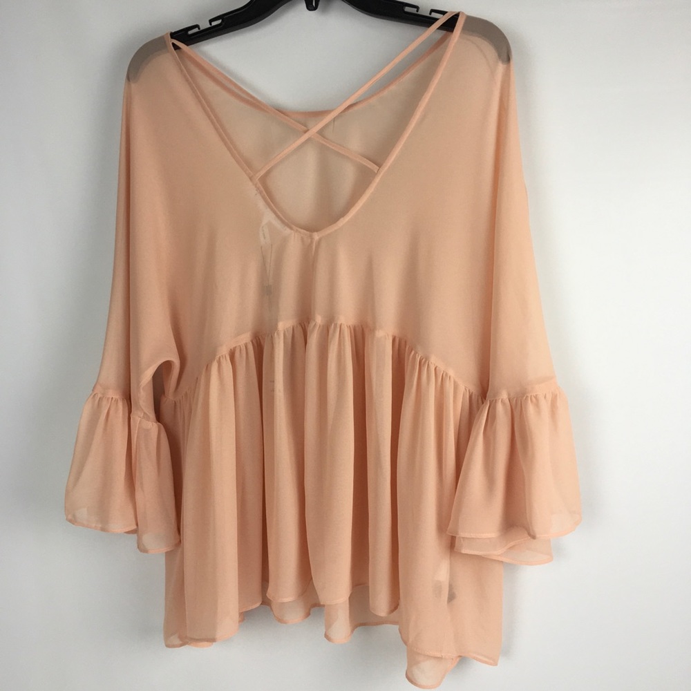 BCBGeneration Sheer Top Criss Cross Back Size L